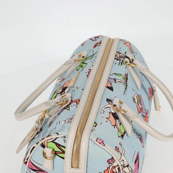 PRADA Hand Bag Canvas 2way Light Blue Gold Auth - Picture 7 of 15